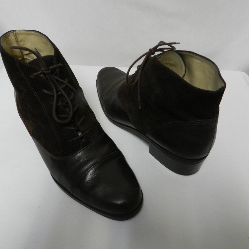 Pappagallo Vintage Leather & Suede lace up ankle boots Brown Women Size Sz 9